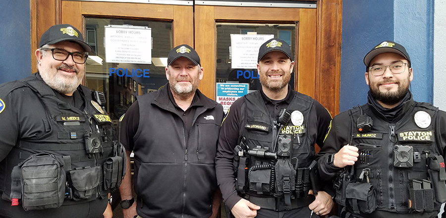 Stayton Police Department’s Sgt. Meeks, Chief Frisendahl, Ofc. Leonard, and Ofc. Munoz participated in a No Shave November contest for Santiam Hospital’s Can Cancer program.