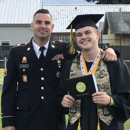 Oregon Army National Guard recruiter, Frank Dickson, with Cascade graduate Brandon White. Submitted Photo