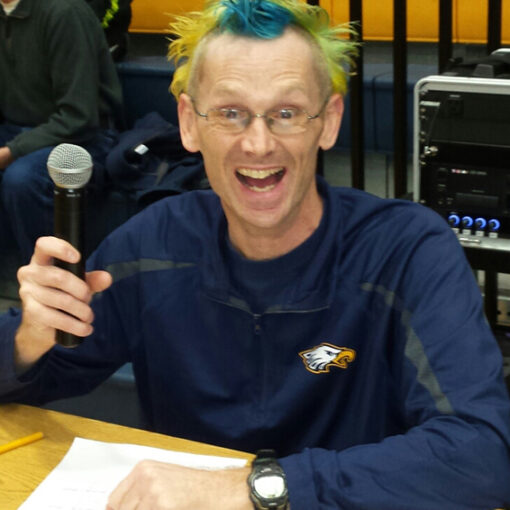 Stayton P.E. teacher Chuck Larimer says his hair frequently gets “styled” as part of the event. Submitted Photo