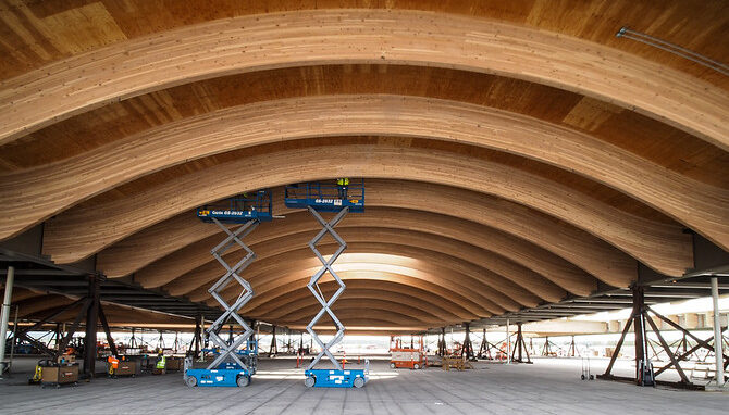 Here is a look at the mass plywood panels Freres Engineered Wood of Lyons is using on the Portland International Airport project. Mike Brewington