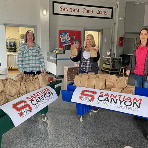 Staff at Santiam Canyon School District prepare to deliver free lunches. Submitted Photo