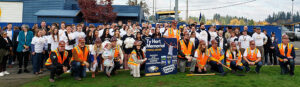 A crowd of students, faculty, administrators, donors, alums and cheerleaders who were on hand Wednesday, Nov. 8 at the groundbreaking for the Ty Hart Memorial Fitness Center at Stayton High. James Day