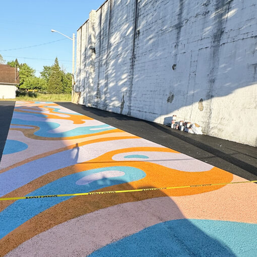 A walkway mural commissioned in 2024 by Revitalize Downtown Stayton was one of Stayton’s first public art displays. Juli Bochsler