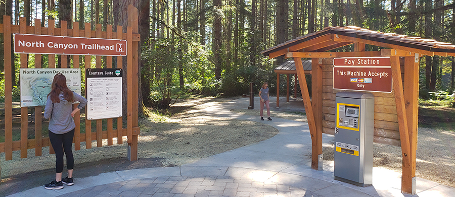 A kiosk/restroom facility at Silver Falls State Park. The added amenities in the North Canyon District helped draw more than 1.5 million day-use visitors to the park in 2024. Silver Falls drew the third most day-use trips in the state parks system.      James Day